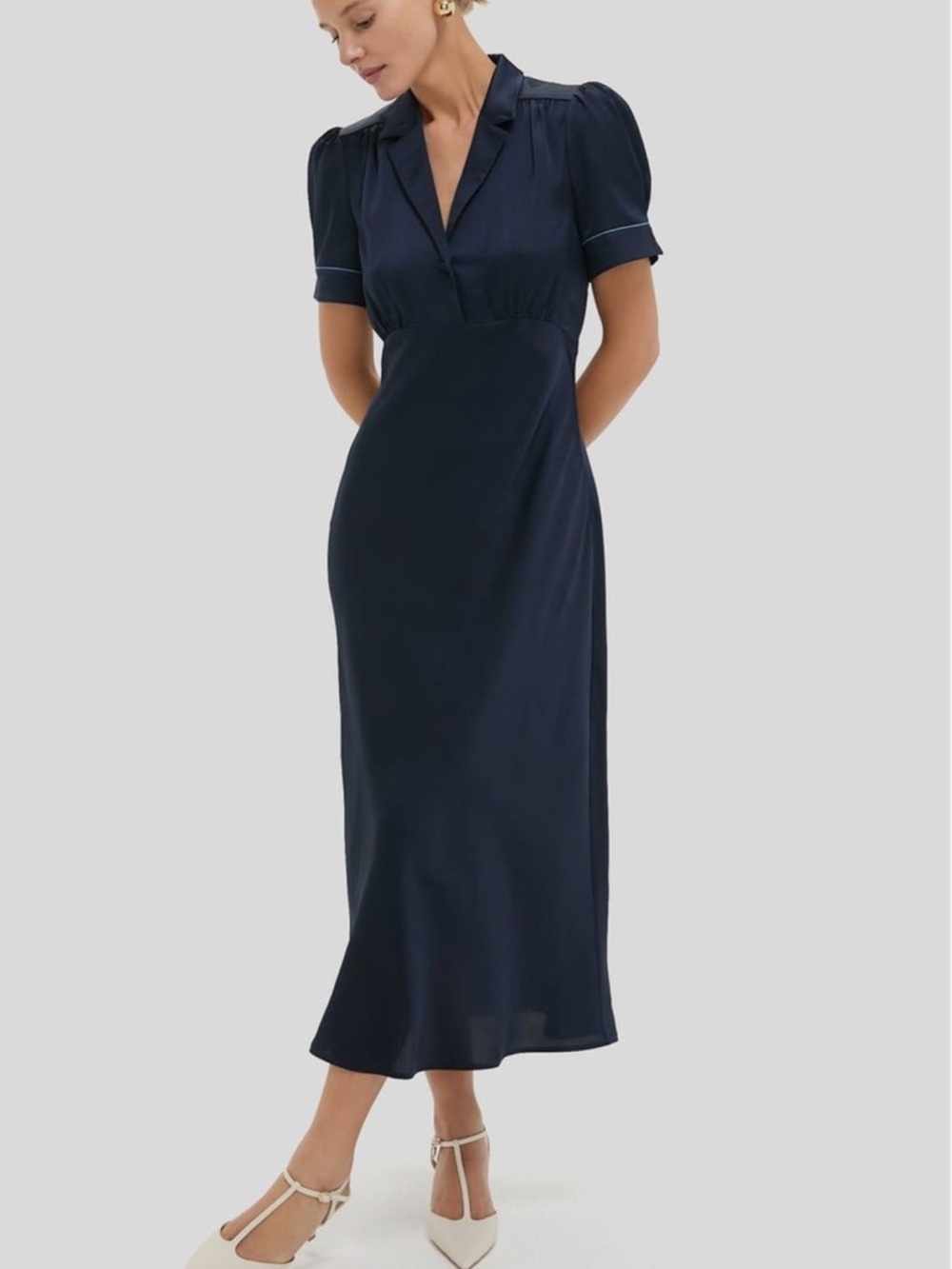 Tuckernuck navy satin Bellamy dress NWT